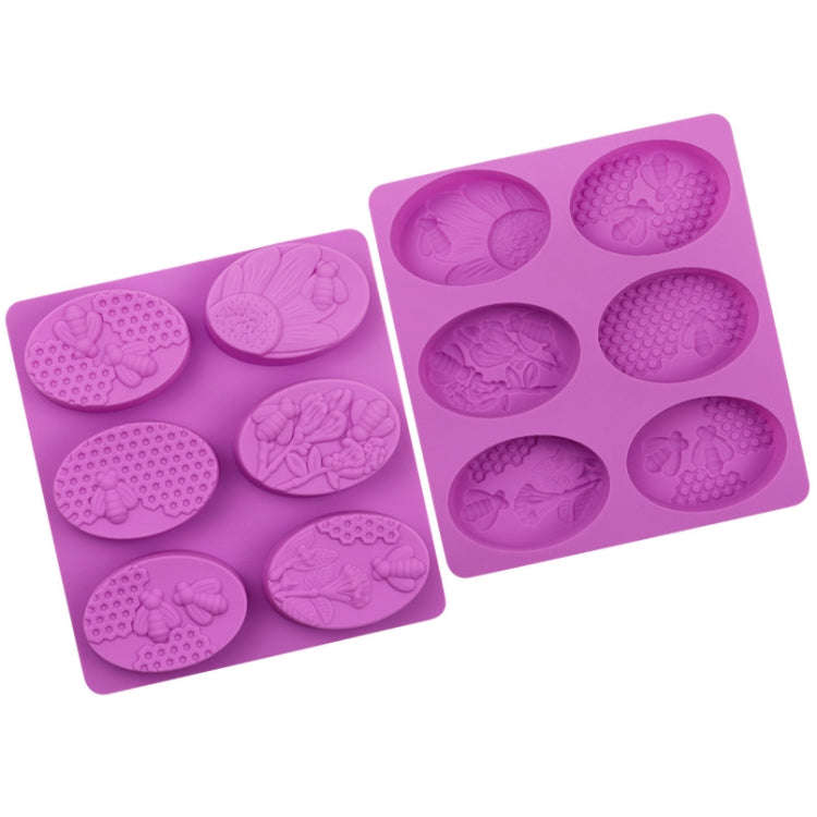 6 Grids Oarbone Bee Silicone Cake Mold Handmade Soap Pudding Mold(Purple)