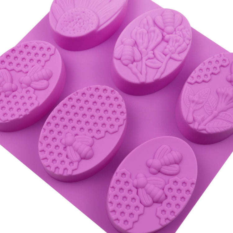 6 Grids Oarbone Bee Silicone Cake Mold Handmade Soap Pudding Mold(Purple)
