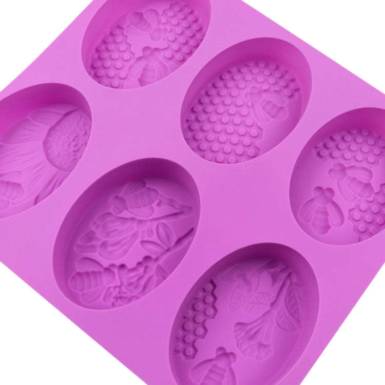 6 Grids Oarbone Bee Silicone Cake Mold Handmade Soap Pudding Mold(Purple)