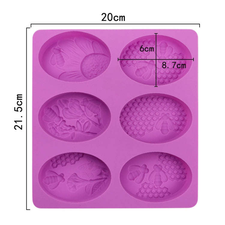 6 Grids Oarbone Bee Silicone Cake Mold Handmade Soap Pudding Mold(Purple)