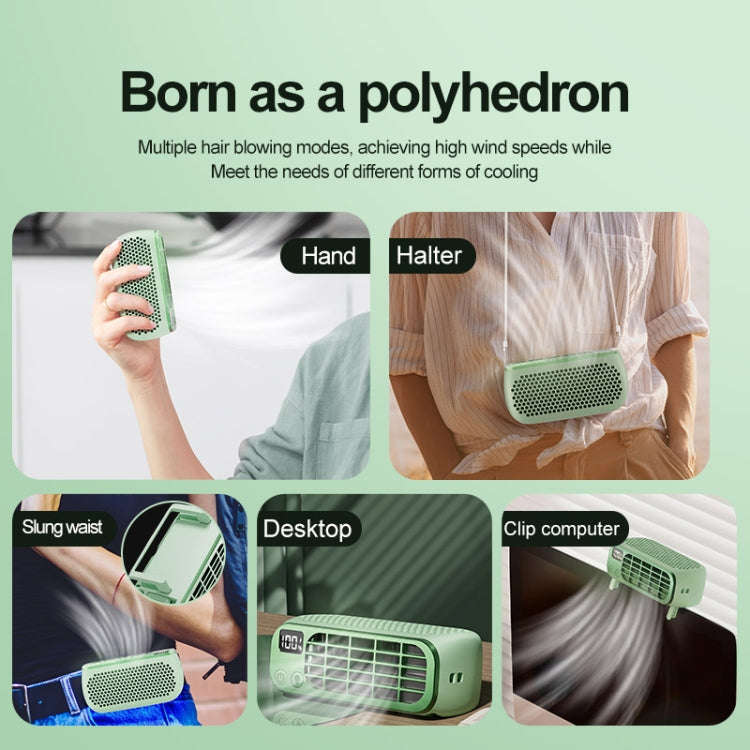 USB Charging Digital Display Portable Bladeless Outdoor Mini Night Light Fan(Green)