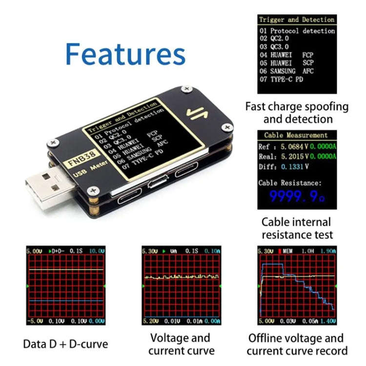 FNIRSI FNB38 USB Voltage And Current Meter Capacity Fast Charging Protocol Tester(Black)