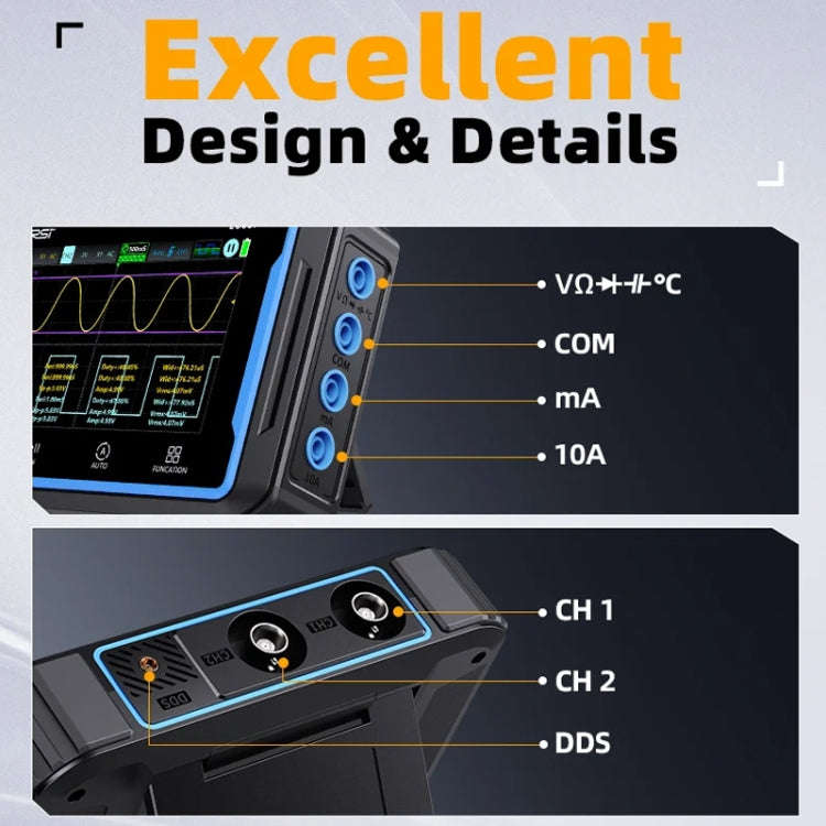 FNIRSI 2C53P Dual Channel Flat Panel Digital Oscilloscope Multimeter Signal Generator 3 In 1(Black)