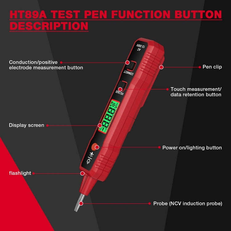 HABOTEST LCD Digital Display Sound Light Alarm High Sensitivity Test Pen(HT89A)