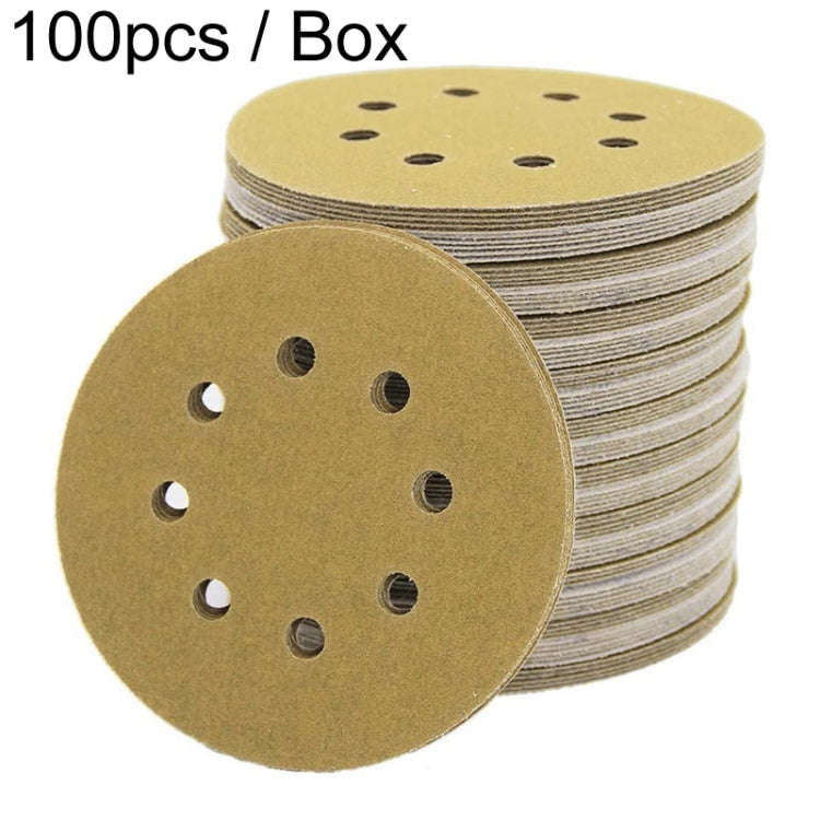 100pcs / Box 5 Inch 8 Holes Round Disc Sanding Sandpaper 125mm Yellow Sand Flocking Sheet, Grit: ...