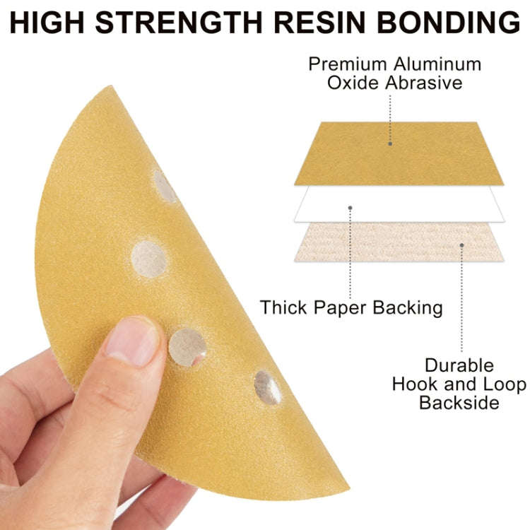100pcs / Box 5 Inch 8 Holes Round Disc Sanding Sandpaper 125mm Yellow Sand Flocking Sheet, Grit: ...