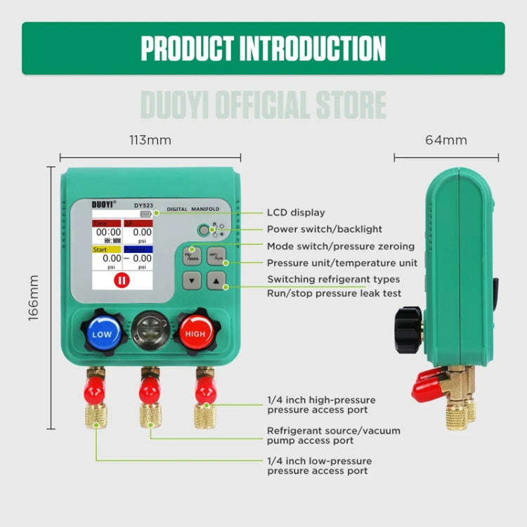 2pcs / Set DUOYI DY523 Automotive Vacuum Pressure Gauge Liquid Charge Fluorine Repair Electronic ...