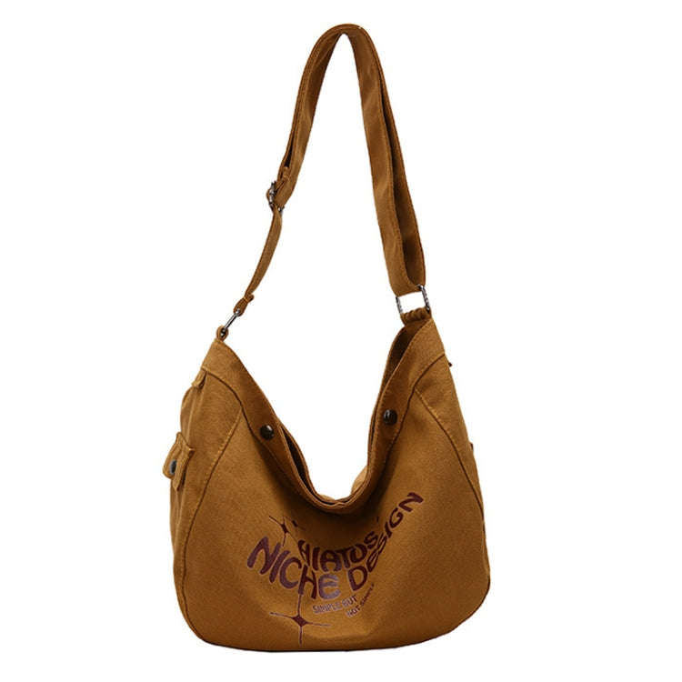 Large Capacity Canvas Bag Women Tote Printed Letter Casual Simple Shoulder Bag(Khaki)