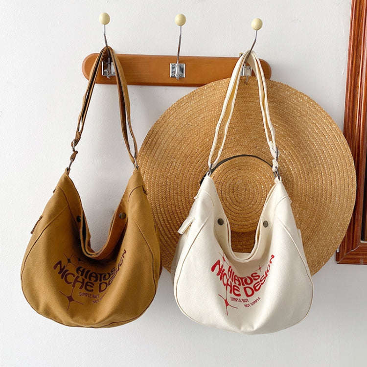 Large Capacity Canvas Bag Women Tote Printed Letter Casual Simple Shoulder Bag(Khaki)