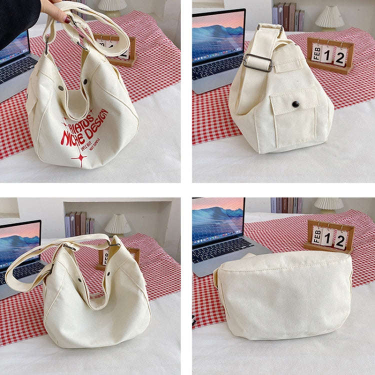 Large Capacity Canvas Bag Women Tote Printed Letter Casual Simple Shoulder Bag(Khaki)