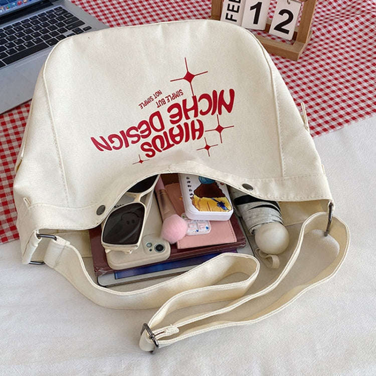 Large Capacity Canvas Bag Women Tote Printed Letter Casual Simple Shoulder Bag(Khaki)