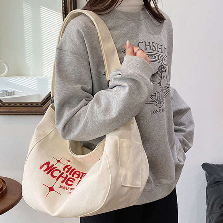 Large Capacity Canvas Bag Women Tote Printed Letter Casual Simple Shoulder Bag(Khaki)