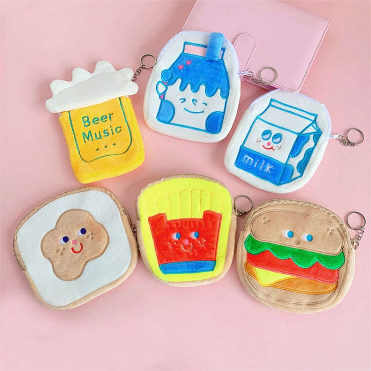 Cute Breakfast Cartoon Wallet Coin Lipstick Data Cable Storage Bag Purse, Style: Fries