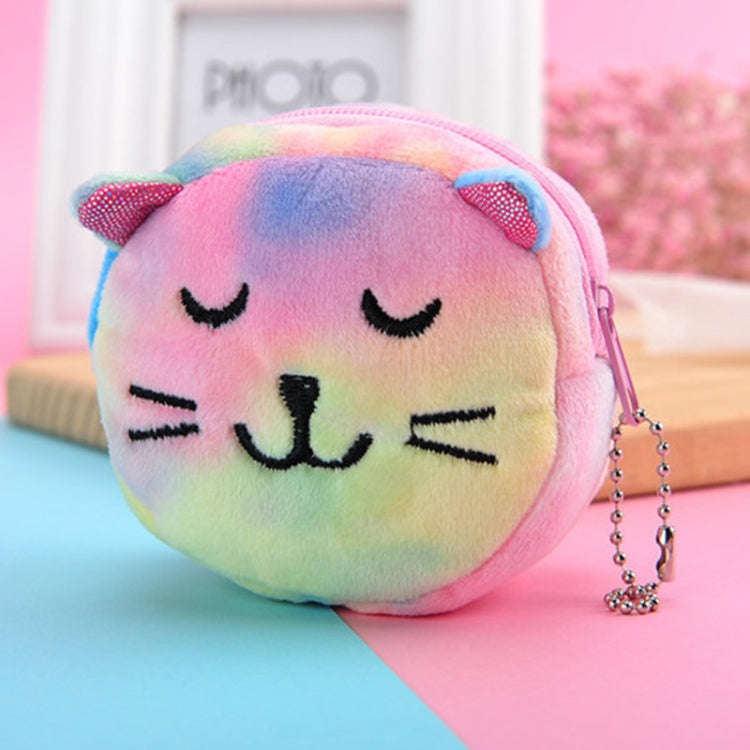 Mini Colorful Round Plush Coin Purse Lipstick Data Cable Portable Bag, Style: Kitten