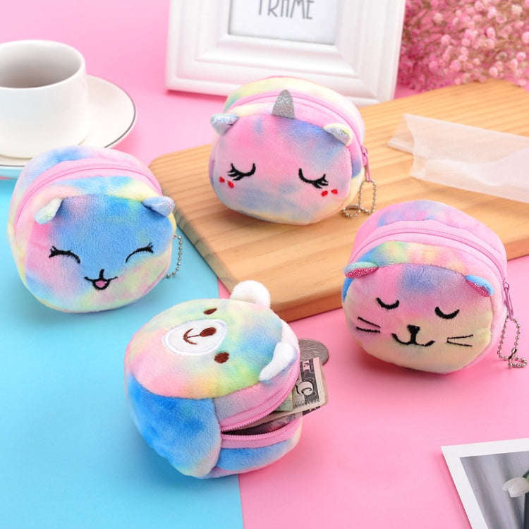 Mini Colorful Round Plush Coin Purse Lipstick Data Cable Portable Bag, Style: Kitten
