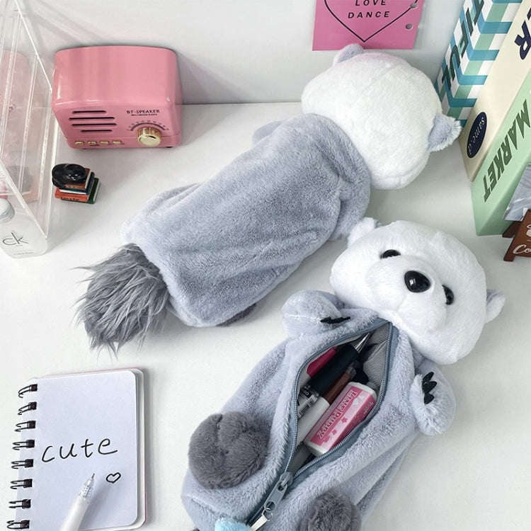 Cute Otter Plush Pen Pouch Practical Cartoon Animal Student Stationery Storage Bag(Grey)