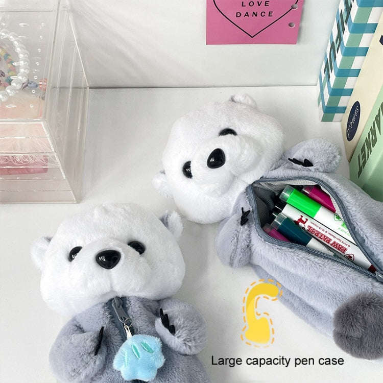 Cute Otter Plush Pen Pouch Practical Cartoon Animal Student Stationery Storage Bag(Grey)