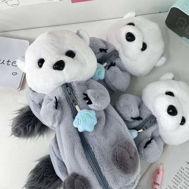 Cute Otter Plush Pen Pouch Practical Cartoon Animal Student Stationery Storage Bag(Grey)