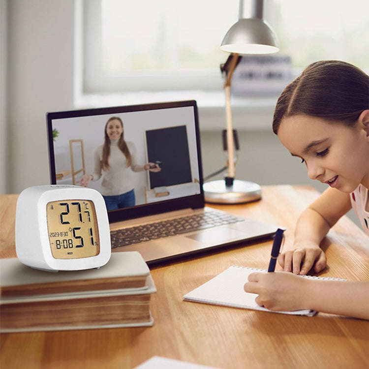 Multifunctional Temperature and Humidity LCD Clock Home Bedside Alarm Clock(2205 White)