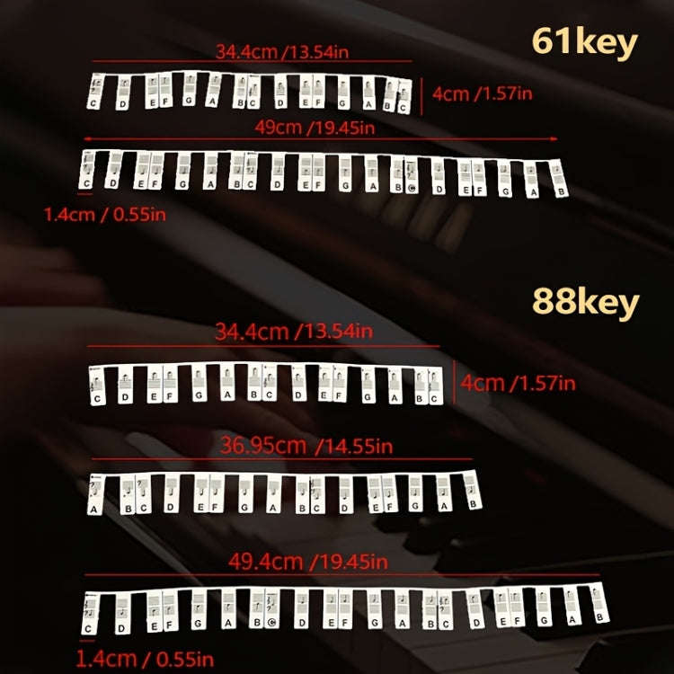Silicone Piano Notes Guide Removable Piano Keyboard, Spec: 88 Keys White Bottom Black Text