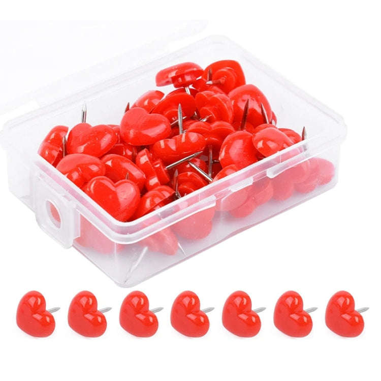 100pcs /Box 7.9x5.8x3cm Love Plastic Studs DIY Office School Colorful Pins(Red)