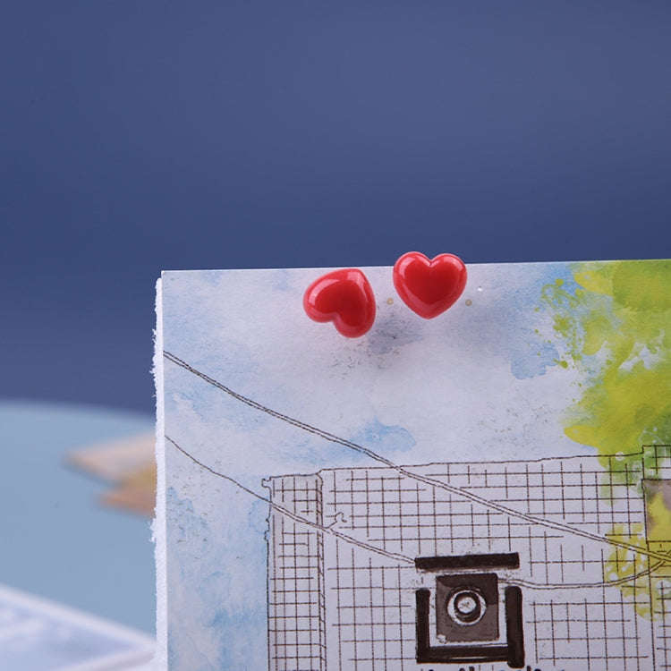 100pcs /Box 10.6x7.8x1.8cm Love Plastic Studs DIY Office School Colorful Pins(Red)