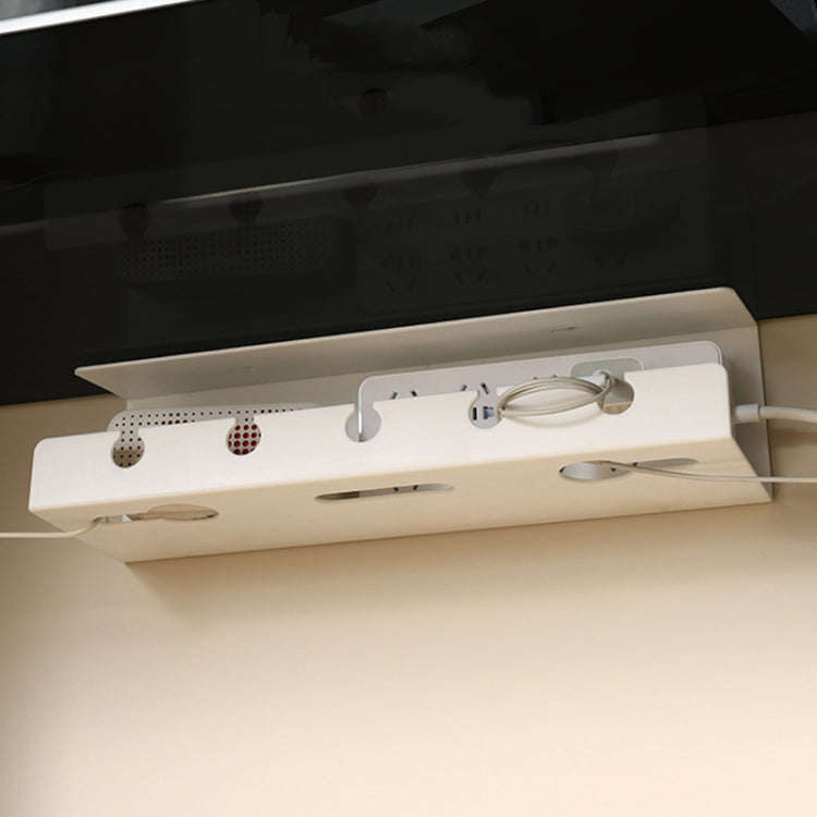 Under Desk Cable Organizer Hole-Free Home Computer Table Bottom Power Cord Plug Storage Rack(White)