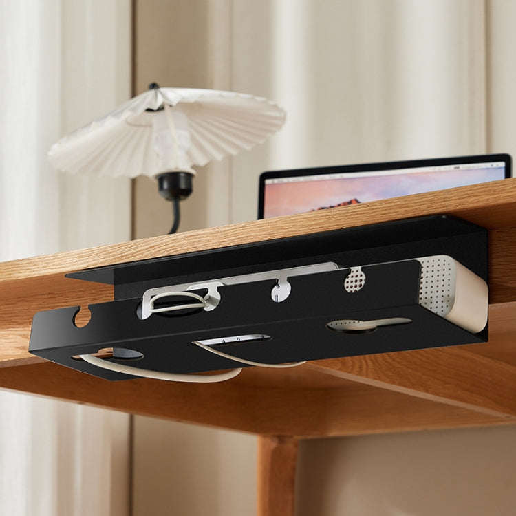 Under Desk Cable Organizer Hole-Free Home Computer Table Bottom Power Cord Plug Storage Rack(Black)
