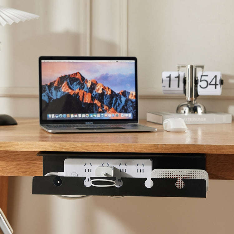 Under Desk Cable Organizer Hole-Free Home Computer Table Bottom Power Cord Plug Storage Rack(Black)