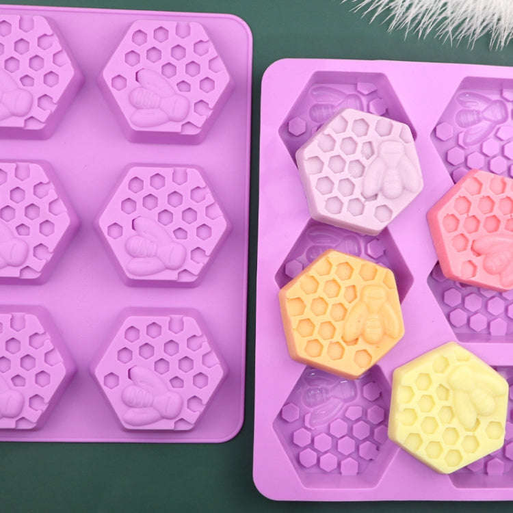 6 Grids Bee Hive Silicone Cake Molds Handmade Aroma Soap Mould(Purple)