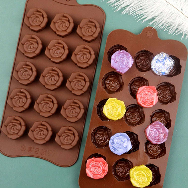 15 Grids Dimensional Rose Chocolate Mould Silicone Handmade Soap Molds(Chocolate Color)