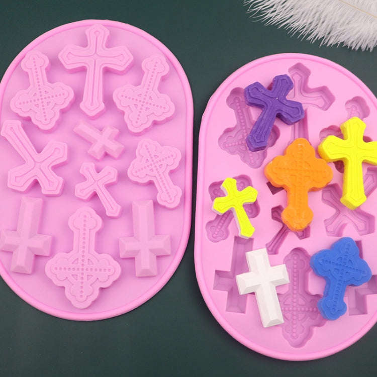 10 Grids Vintage Cross Silicone Chocolate Mould Cake Decoration Molds(Pink)