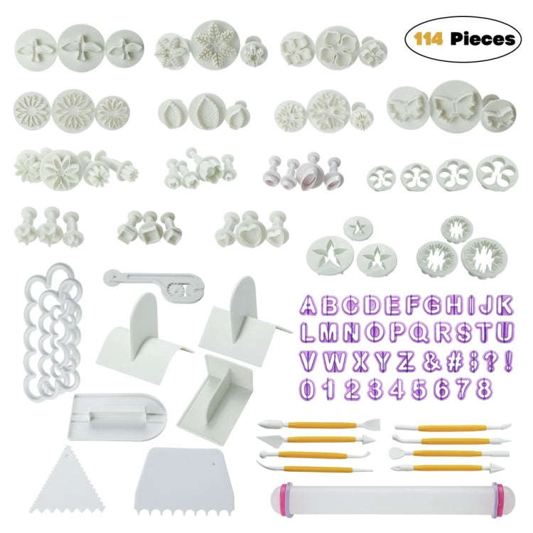 114 In 1 Fondant Cake Baking Decorating Tools Plunger Cutters Flower Moulds Set