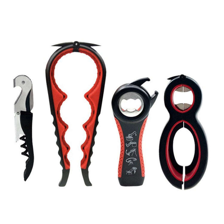 Multifunctional 4 In 1 Bottle Opener Household Saving Force Opener Style 2 (Black Red)