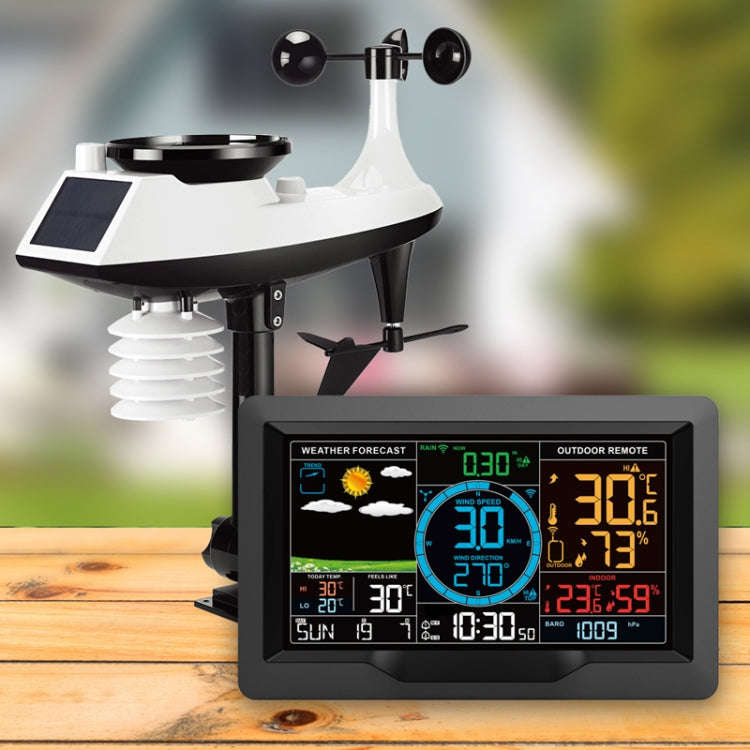 Wireless Weather Station Wind Speed Rain And Wind Direction Detection Weather Forecast Clock(Black)