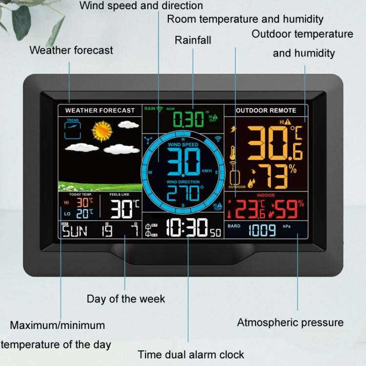 Wireless Weather Station Wind Speed Rain And Wind Direction Detection Weather Forecast Clock(Black)