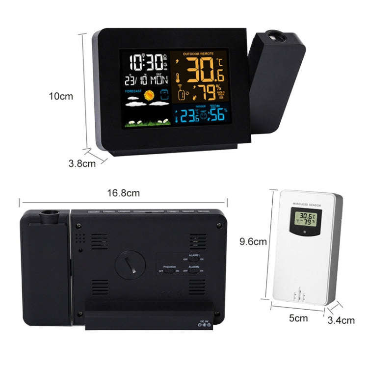 Household Color Screen Temperature And Humidity Meter Weather Forecast Projection Clock, Model: U...