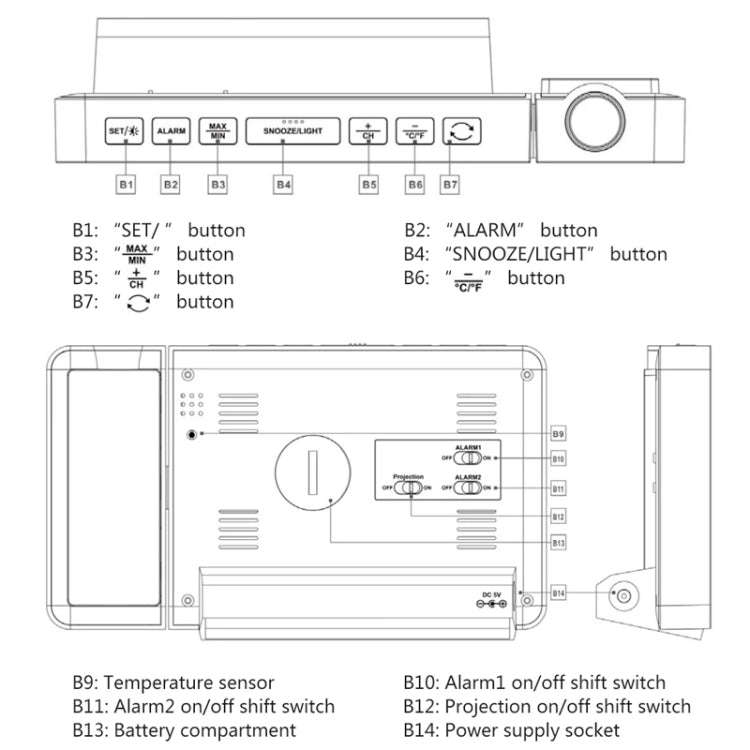 Household Color Screen Temperature And Humidity Meter Weather Forecast Projection Clock, Model: U...