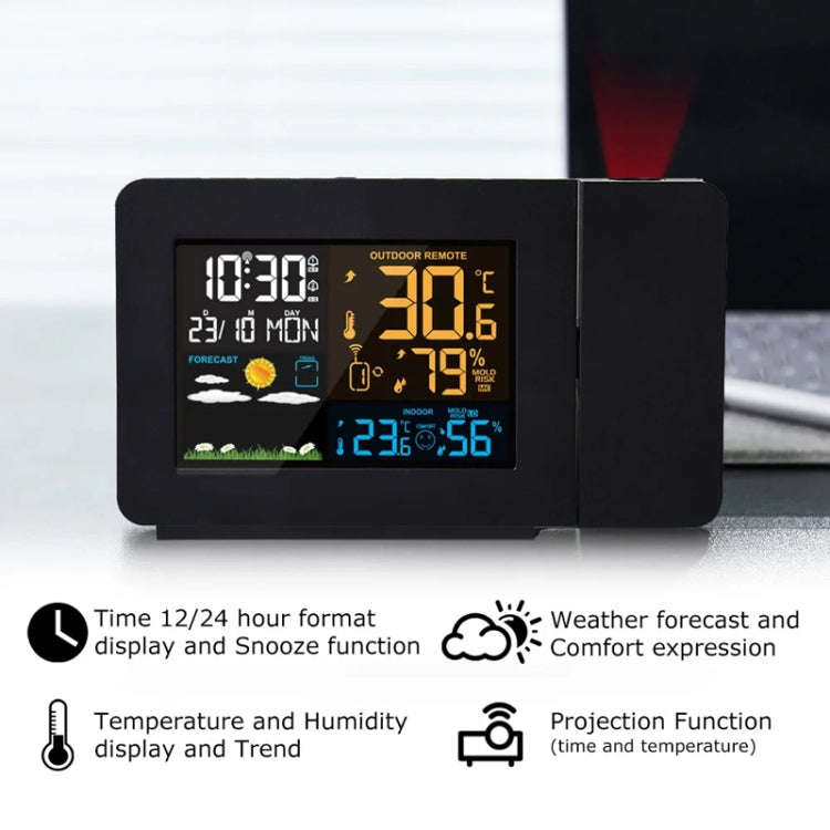 Household Color Screen Temperature And Humidity Meter Weather Forecast Projection Clock, Model: U...