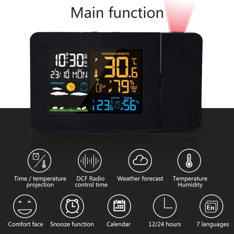 Household Color Screen Temperature And Humidity Meter Weather Forecast Projection Clock, Model: U...