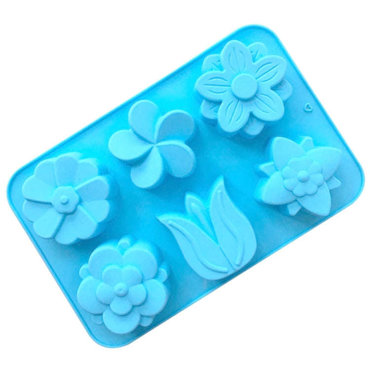 6 Grids Flower Silicone Baking Cake Molds DIY Handmade Soap Mould(Light Blue)