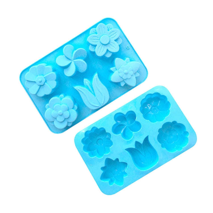 6 Grids Flower Silicone Baking Cake Molds DIY Handmade Soap Mould(Light Blue)