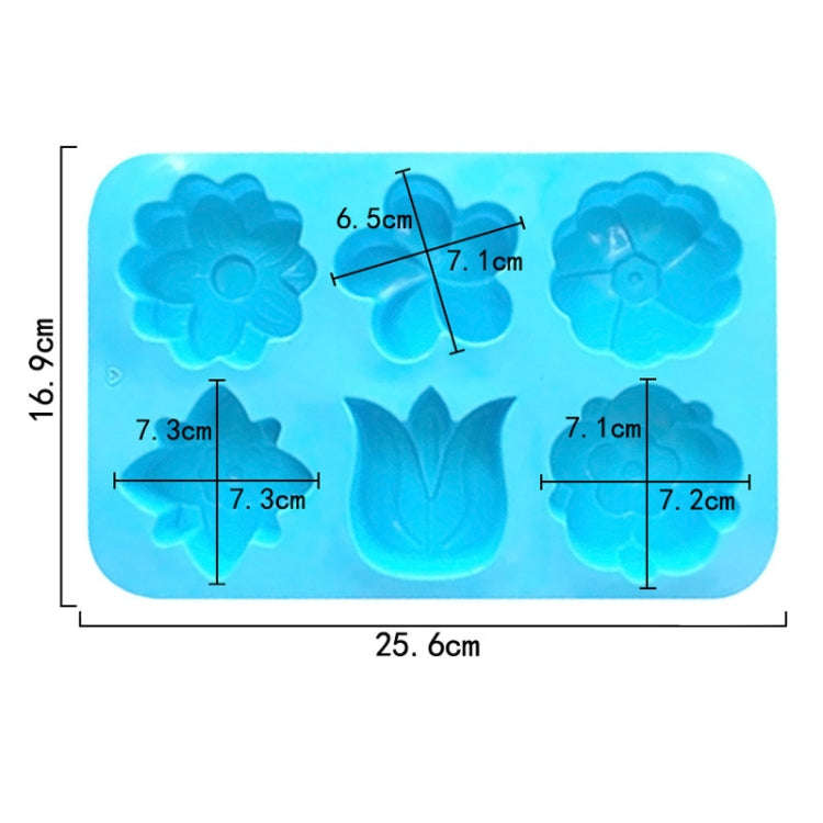 6 Grids Flower Silicone Baking Cake Molds DIY Handmade Soap Mould(Light Blue)