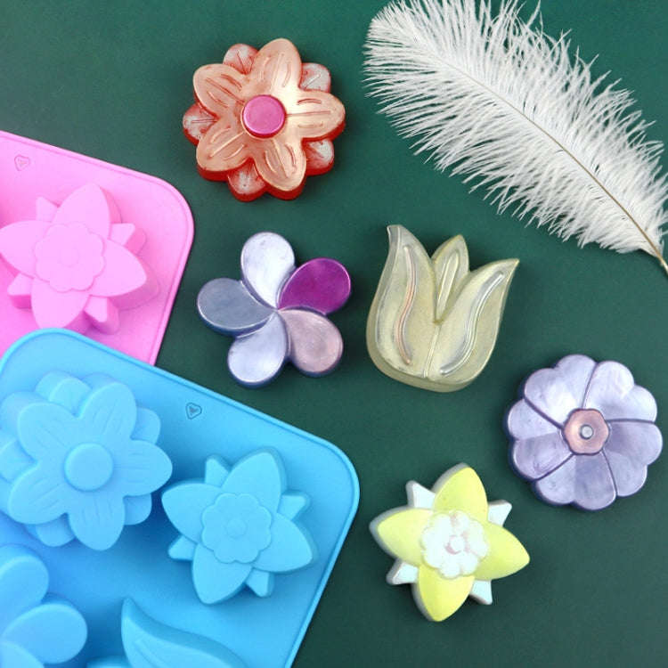 6 Grids Flower Silicone Baking Cake Molds DIY Handmade Soap Mould(Light Blue)