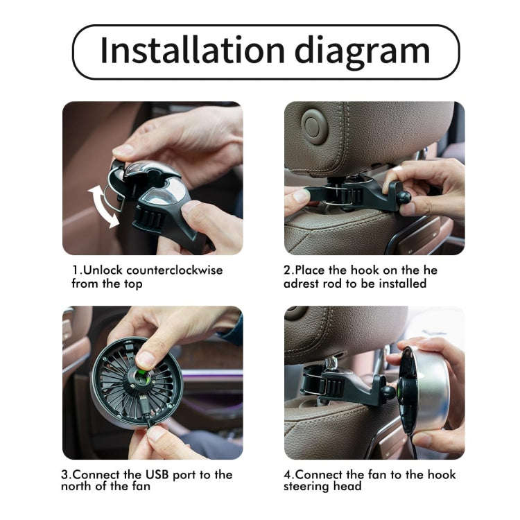 FE052 RGB Color Light USB Plug-in Clip-on Car Rear Seat Headrest Fan(Black Silver)