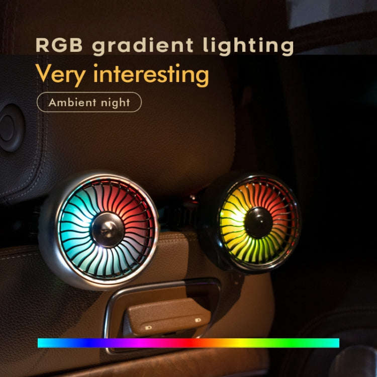 FE052 RGB Color Light USB Plug-in Clip-on Car Rear Seat Headrest Fan(Black Silver)