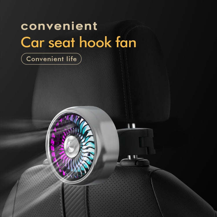 FE052 RGB Color Light USB Plug-in Clip-on Car Rear Seat Headrest Fan(Black Silver)