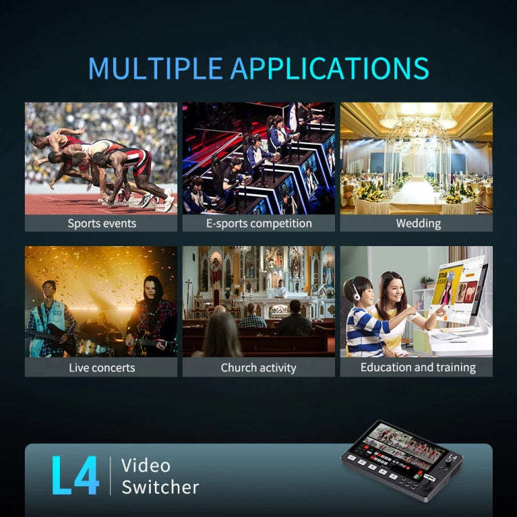 FEELWORLD L4 Multi-Camera Video Mixer Switcher 10.1" Touch Screen USB 3.0 Fast Streaming(UK Plug)
