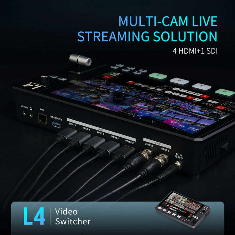 FEELWORLD L4 Multi-Camera Video Mixer Switcher 10.1" Touch Screen USB 3.0 Fast Streaming(US Plug)