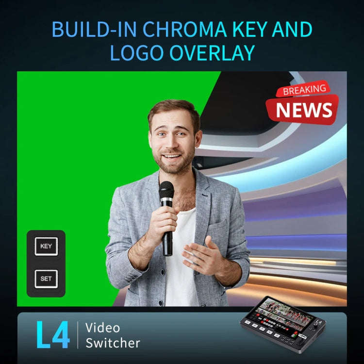 FEELWORLD L4 Multi-Camera Video Mixer Switcher 10.1" Touch Screen USB 3.0 Fast Streaming(US Plug)